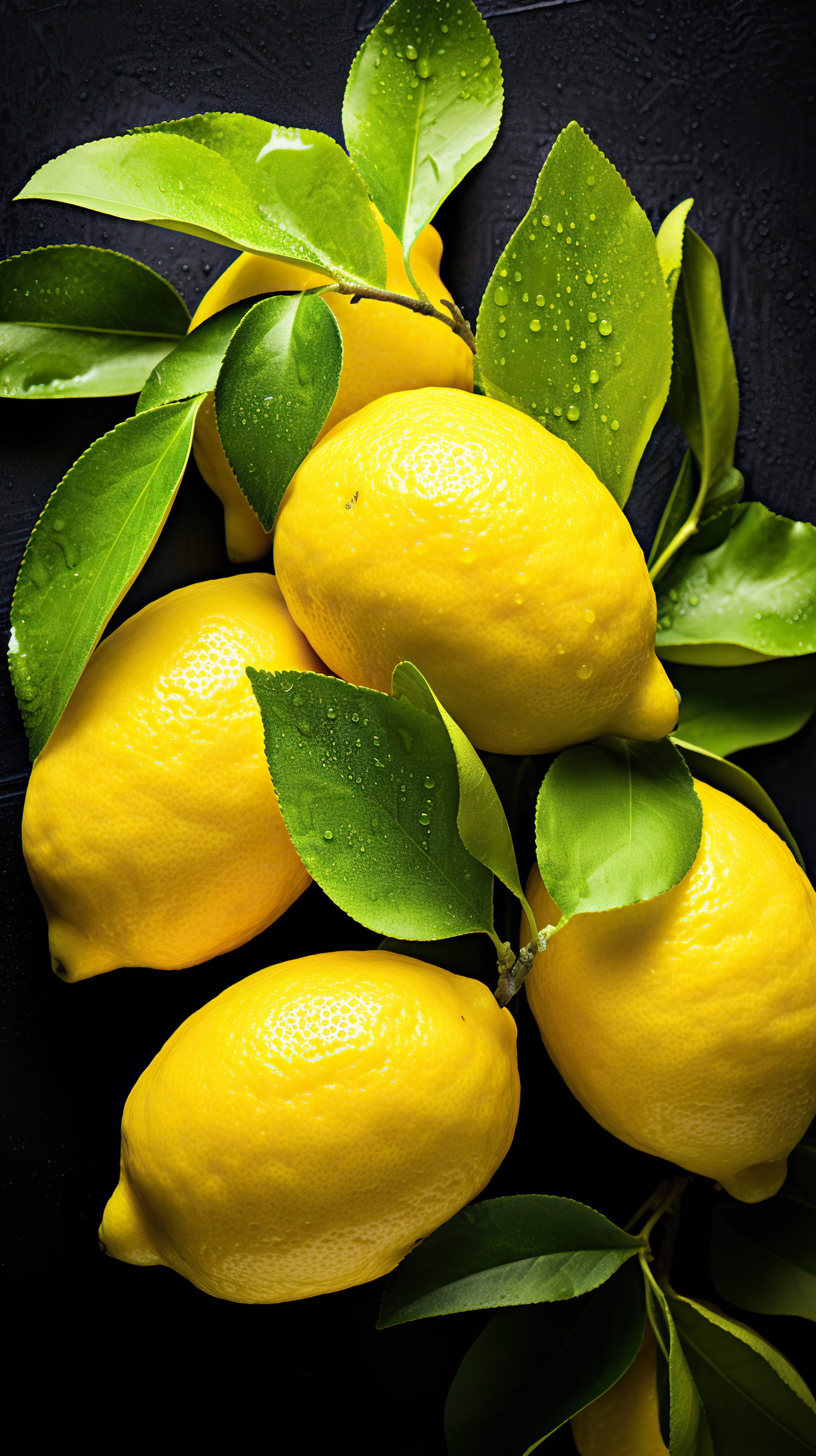 Juicy lemon with leaves isolated on black background