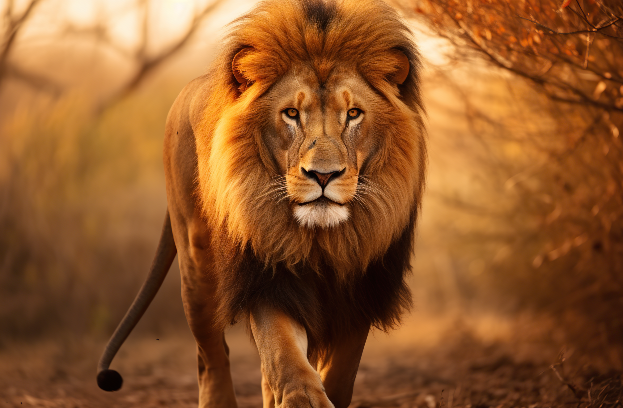 Lion roaming in its natural habitat