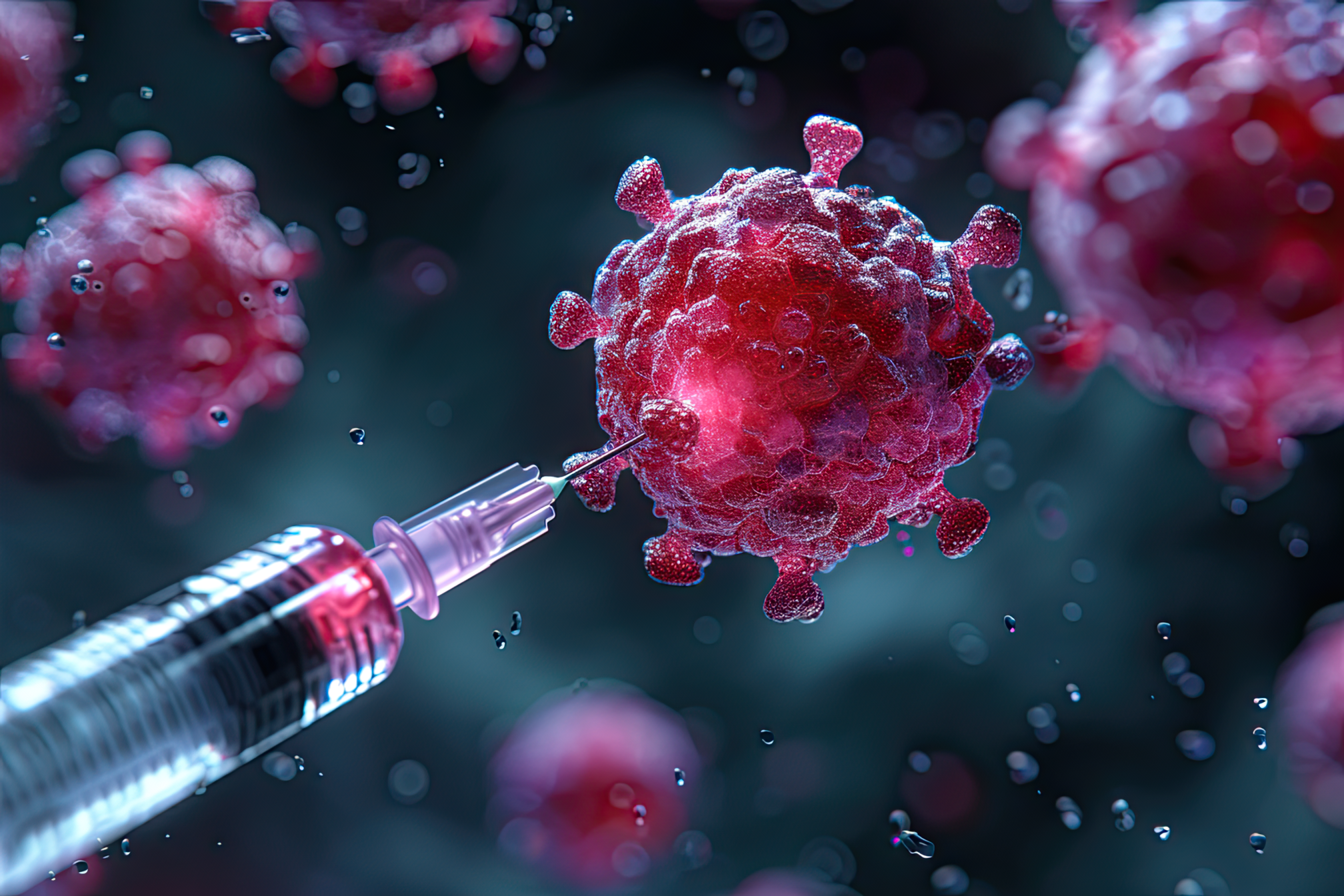 Macro image of a needle being pricked at a cancer cell