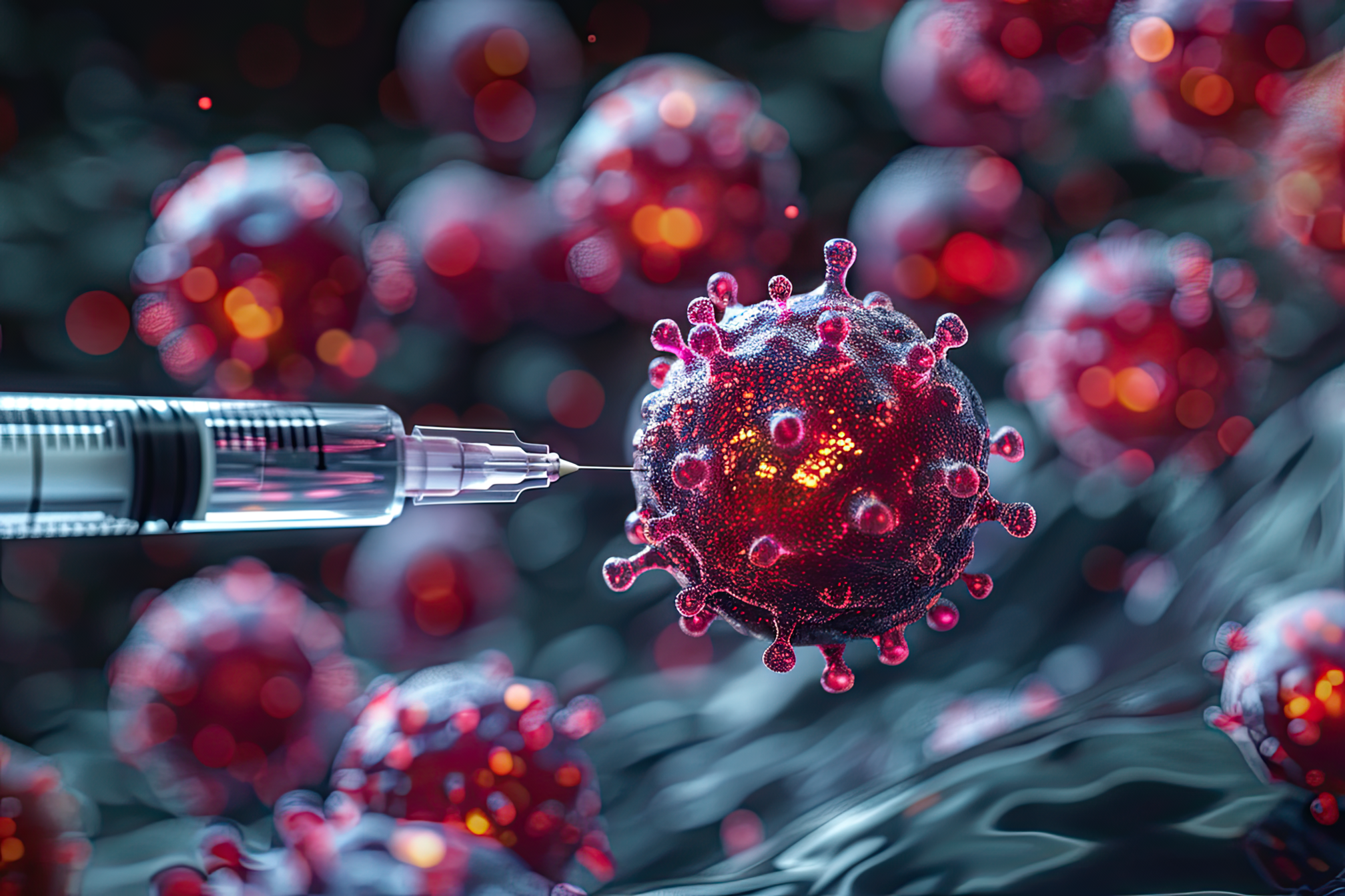 Macro image of a needle being pricked at a cancer cell