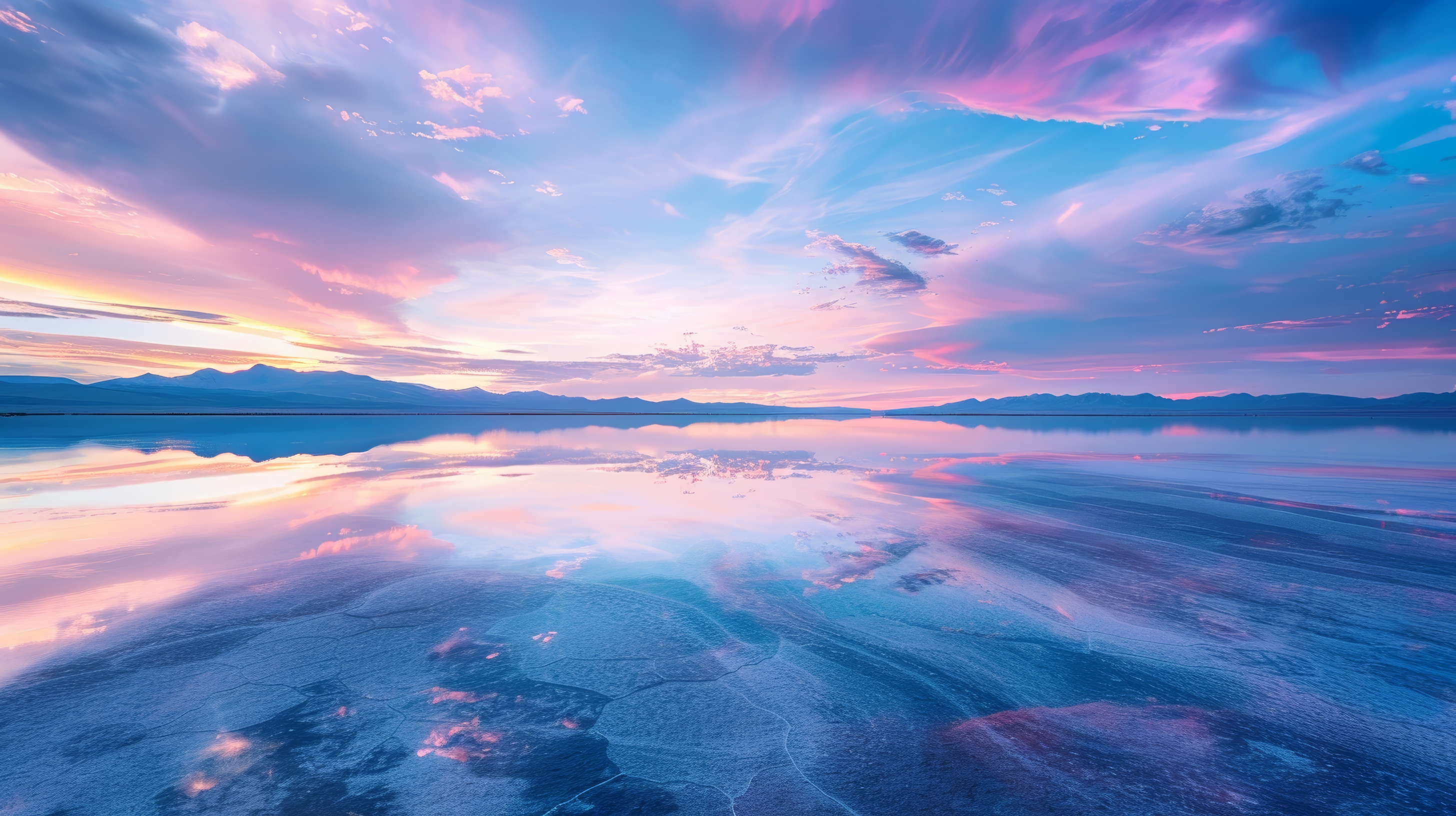Ocean view, blue and purple sky with white clouds