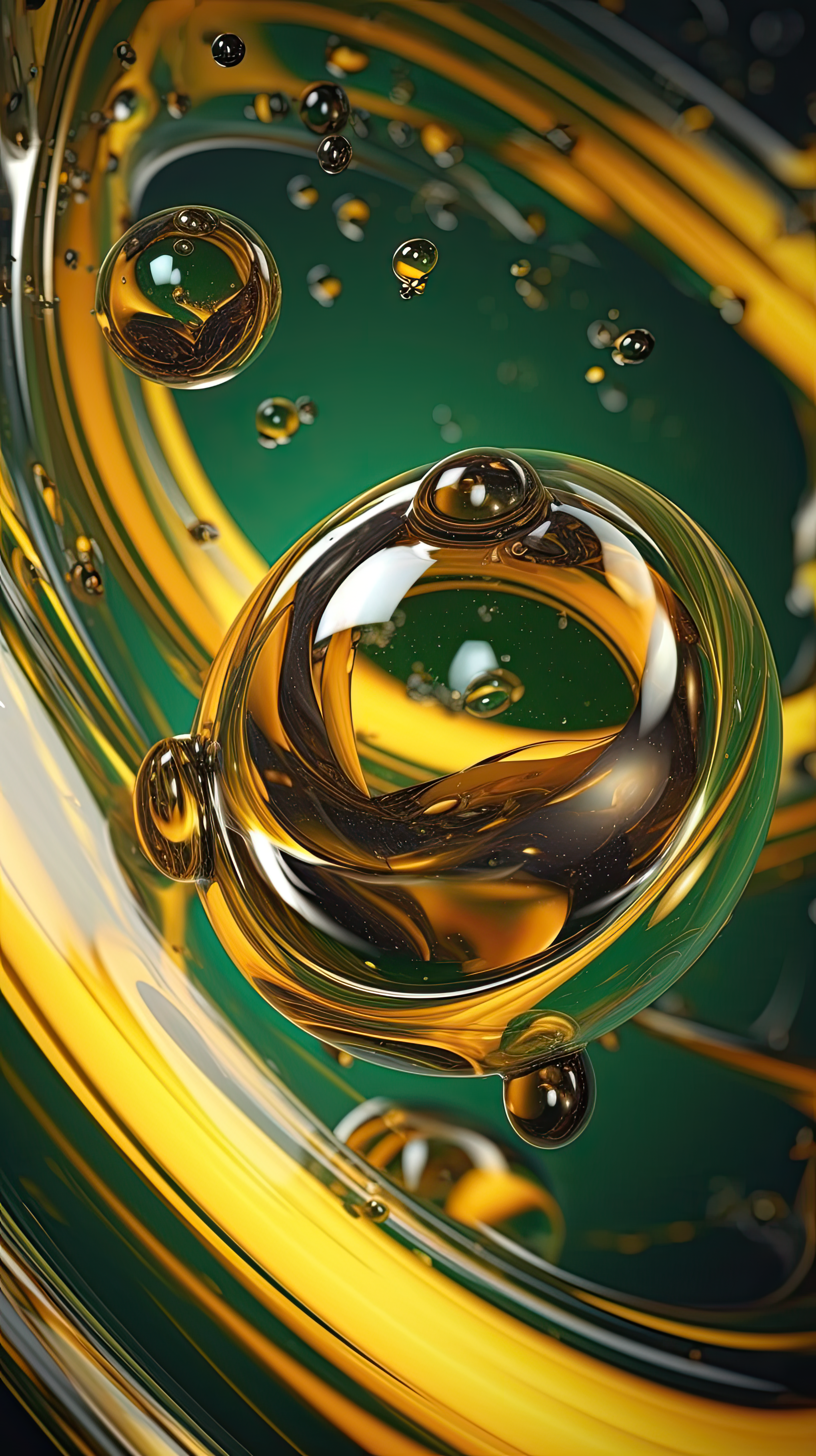 Olive or engine oil drops on green gradient background