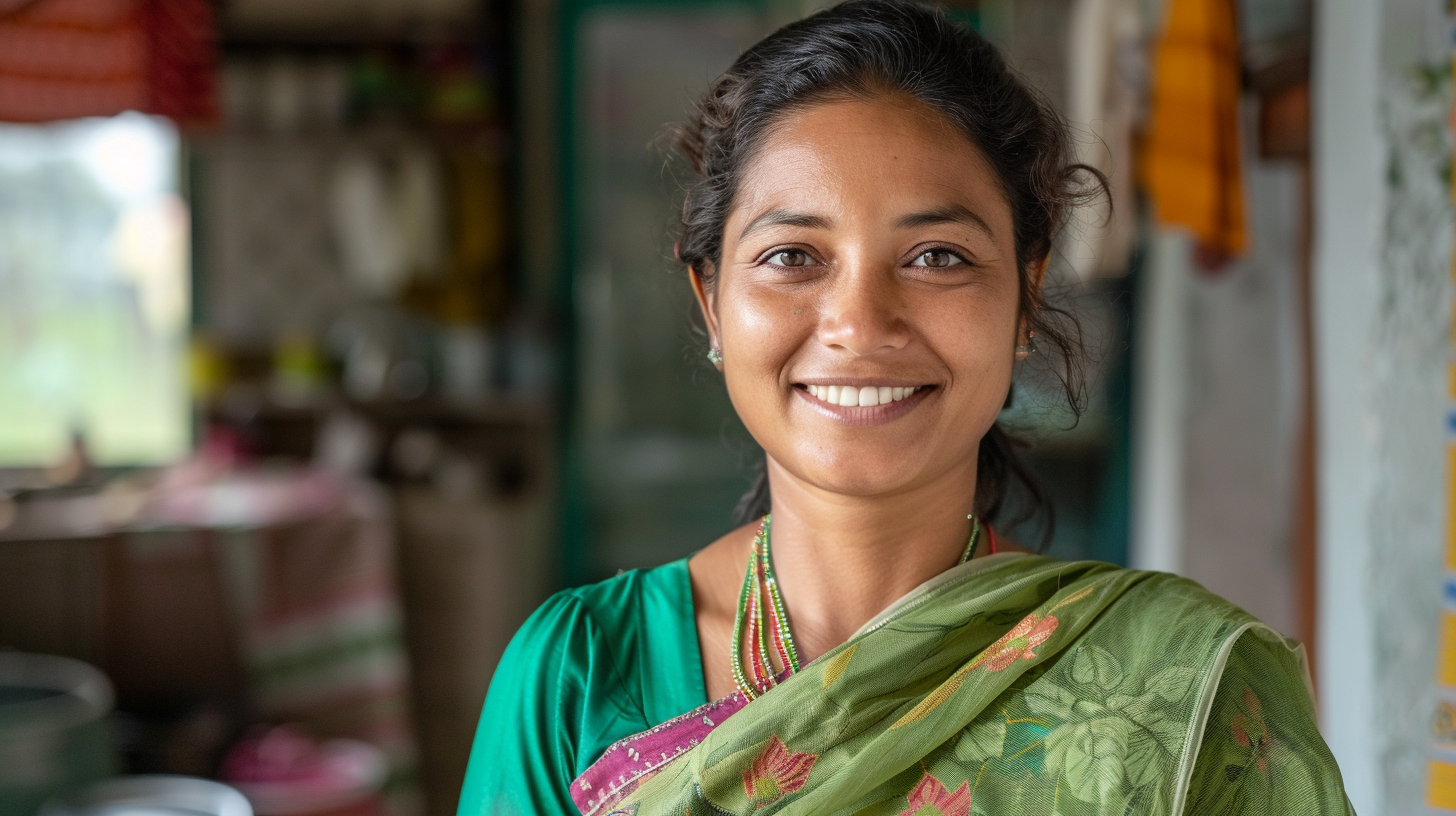 Portrait of a Indian rural woman smiling, AI Generative