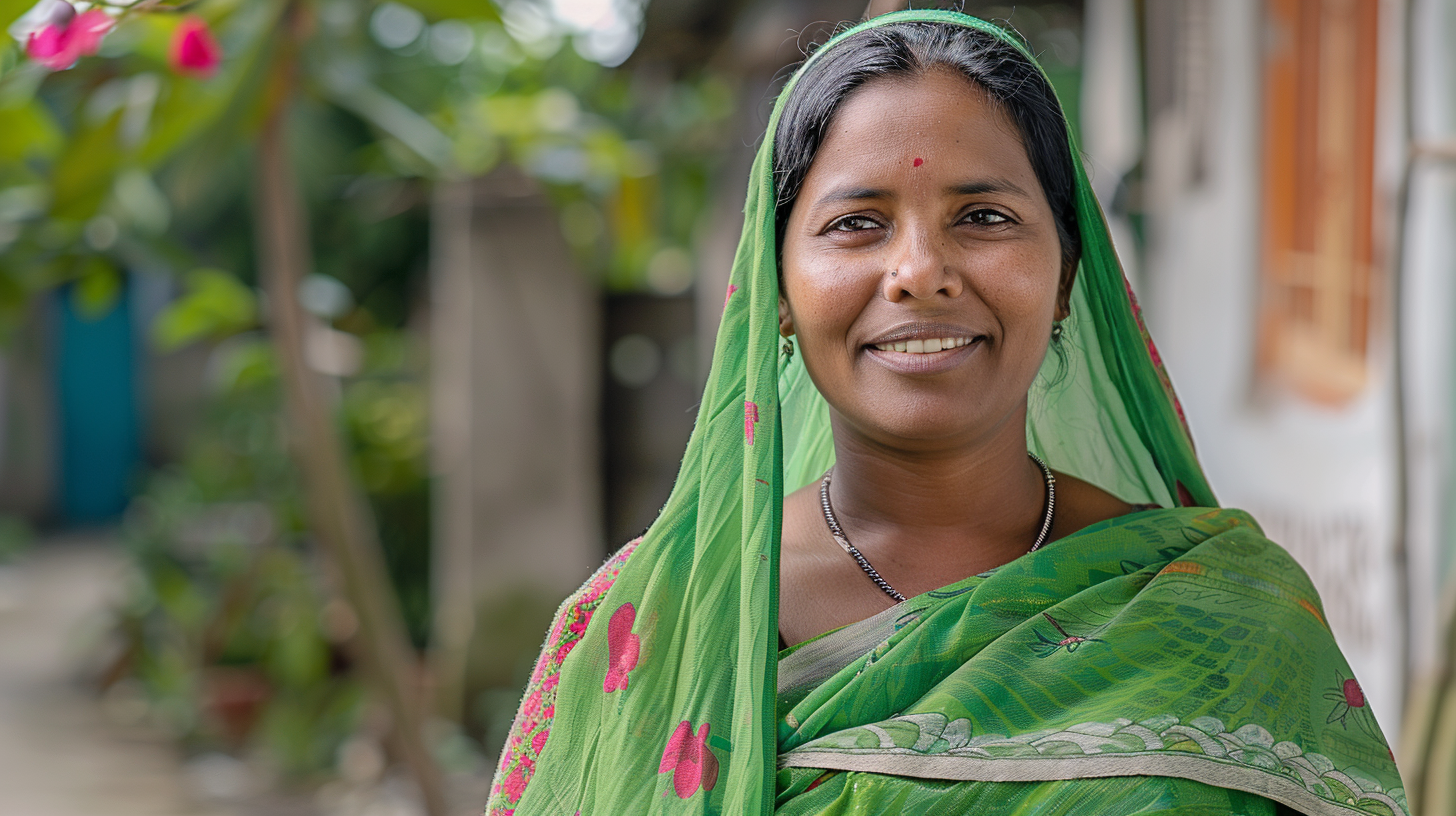 Portrait of a Indian rural woman smiling, AI Generative