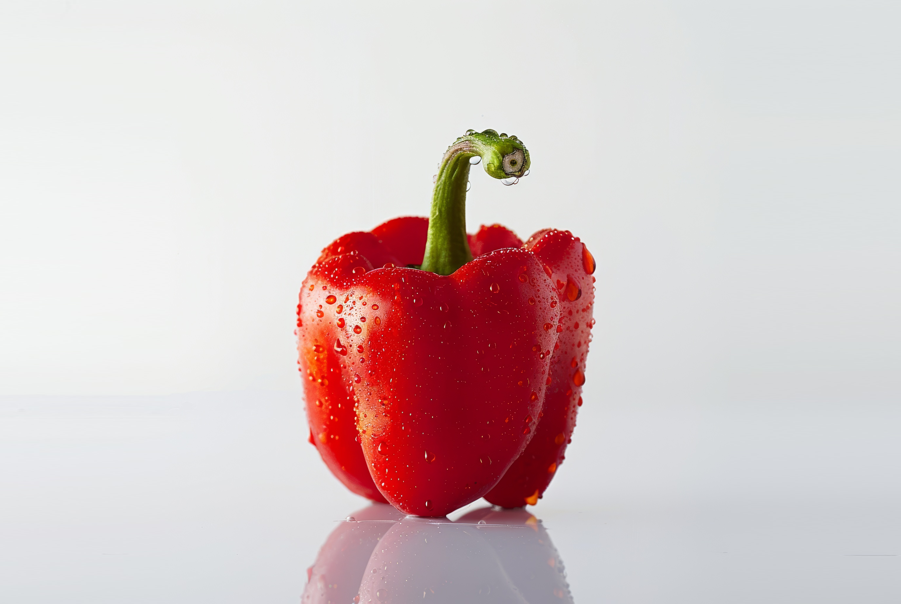 Red bell pepper with water drops isolated on white background