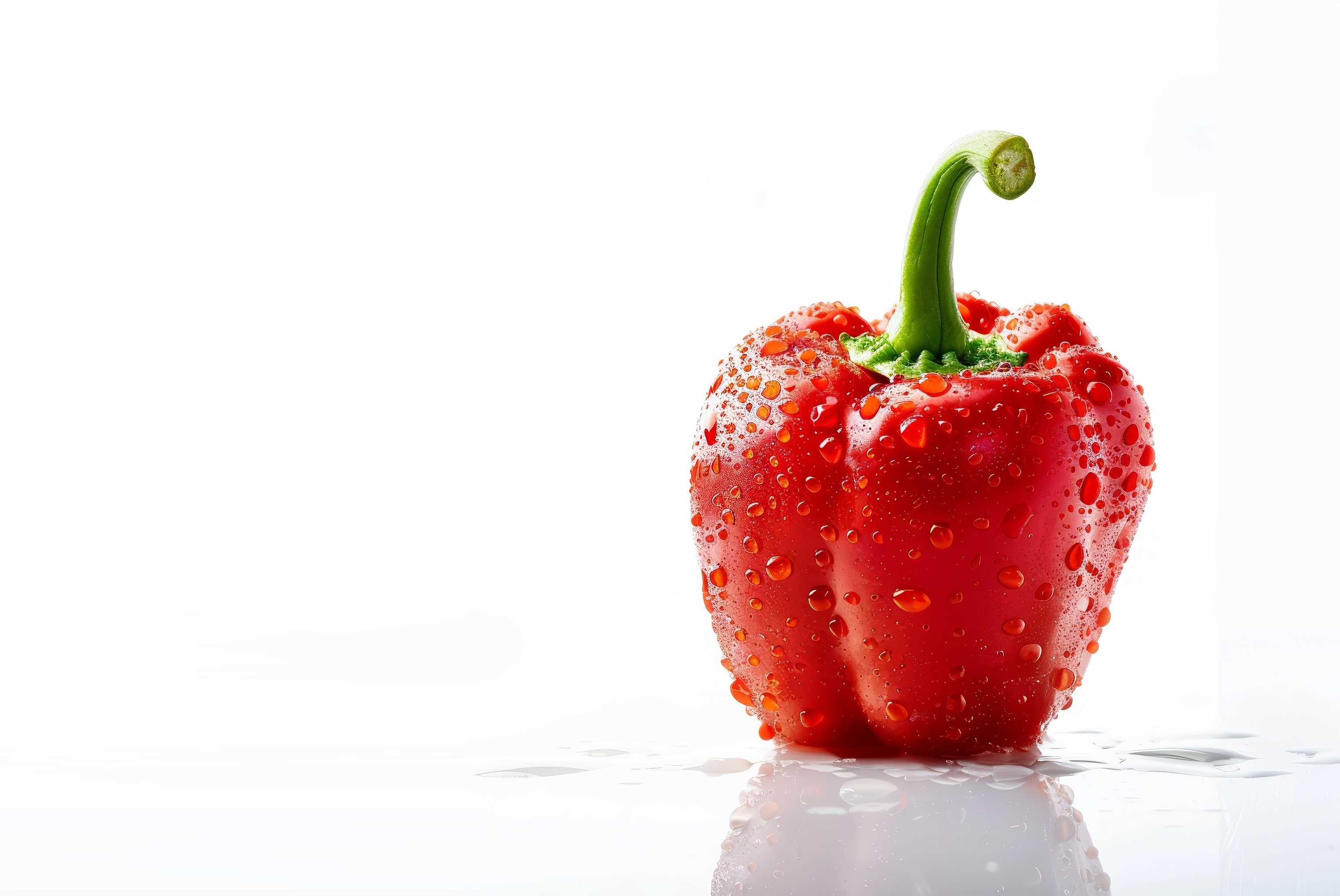 Red bell pepper with water drops isolated on white background