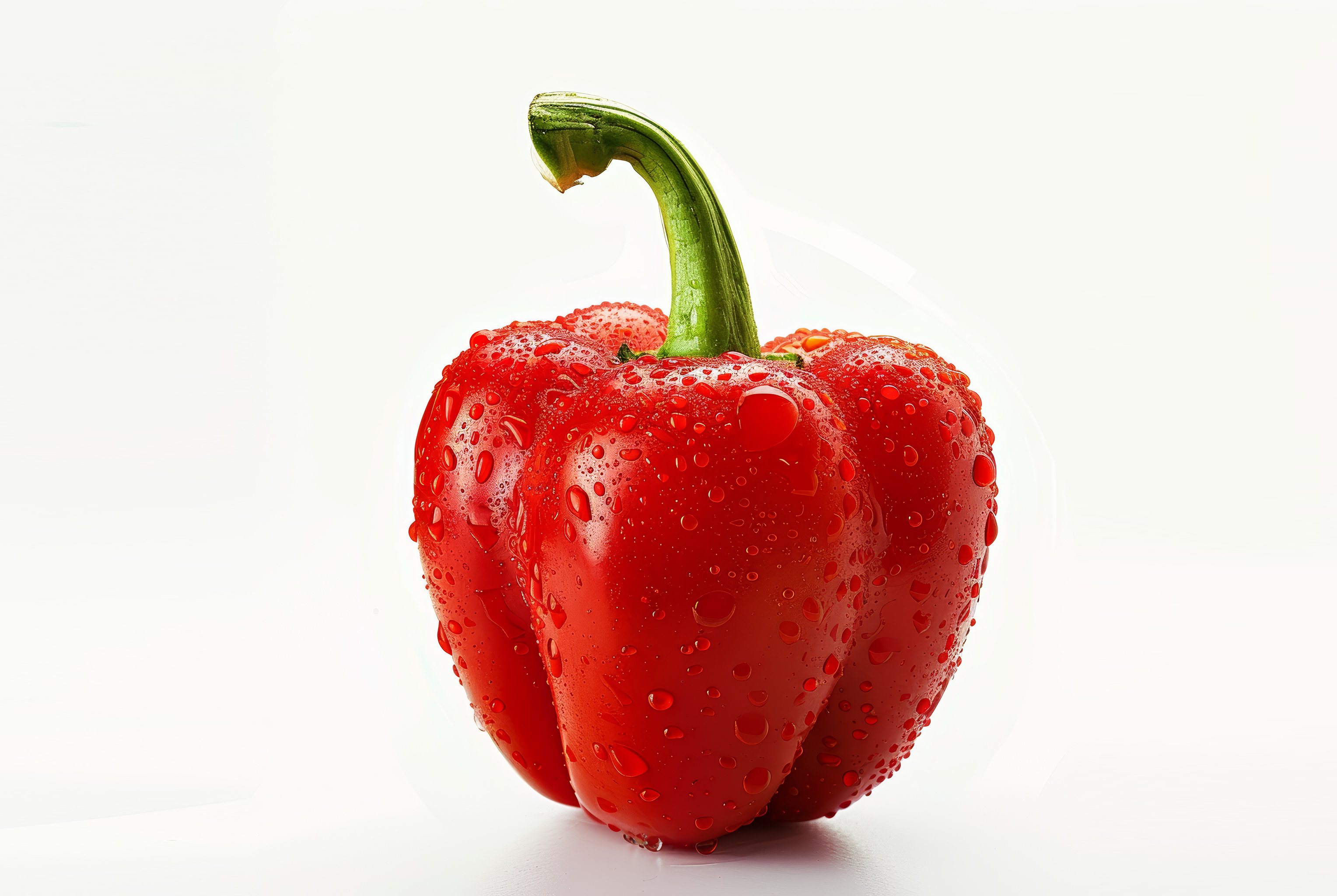 Red bell pepper with water drops isolated on white background