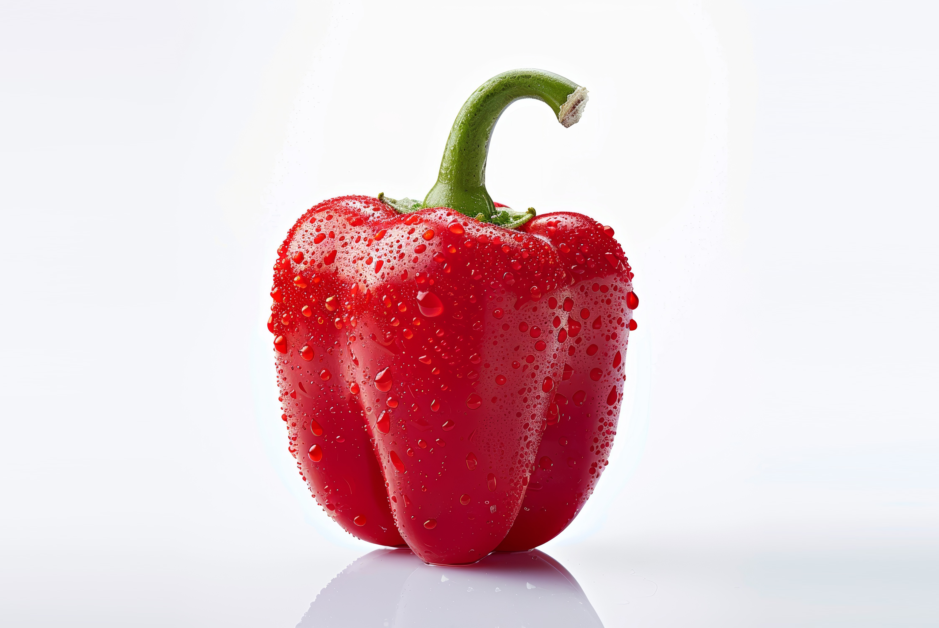 Red bell pepper with water drops isolated on white background