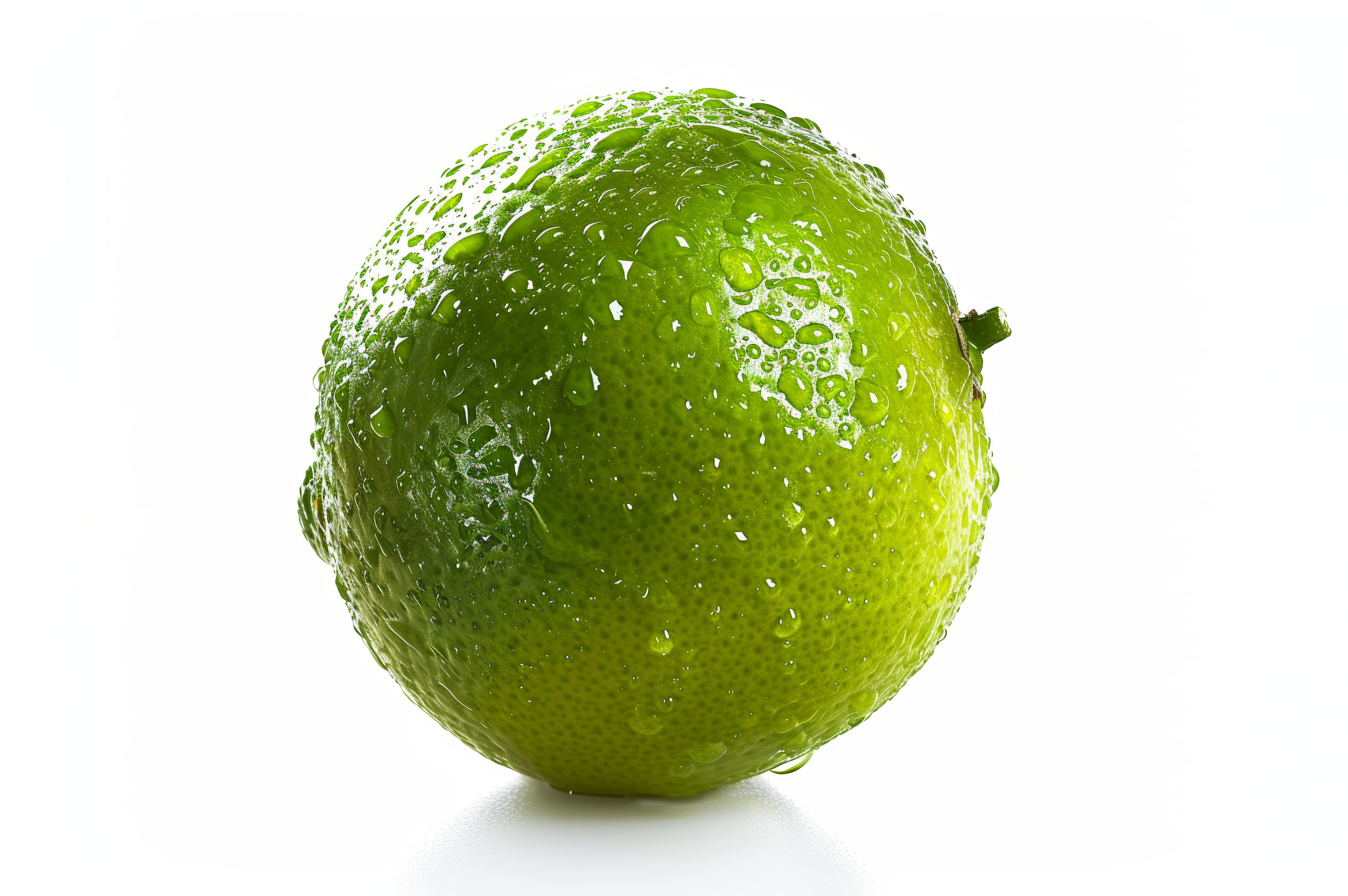 Ripe lime with water drops isolation on white background