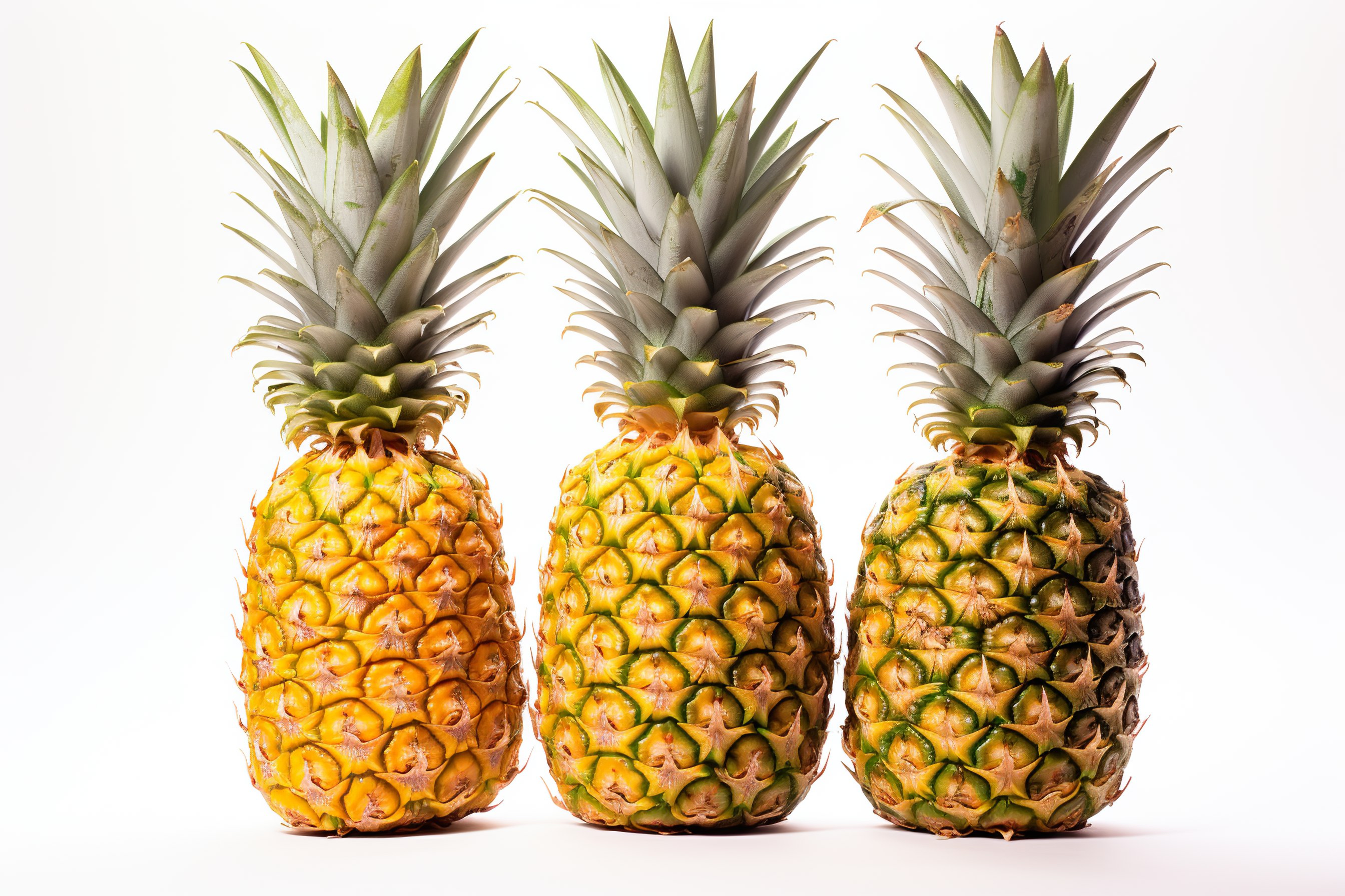 Ripe whole pineapples isolated on white background