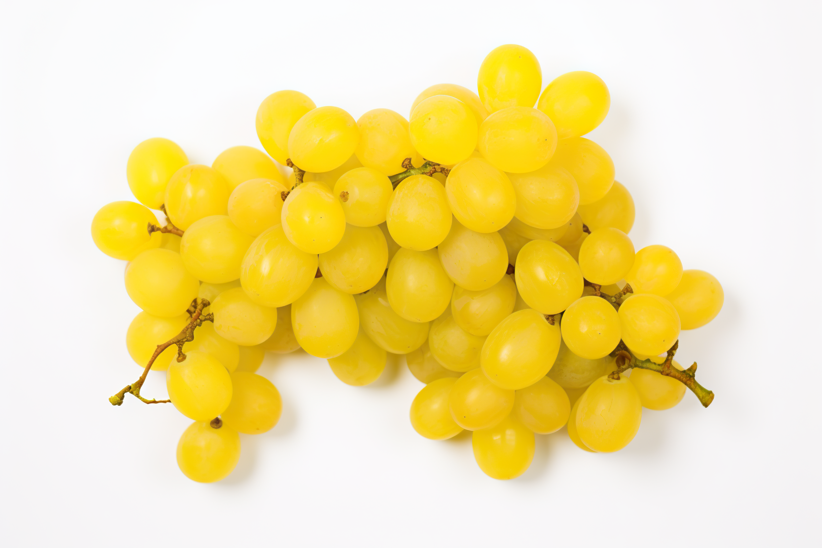 Ripe yellow grapes isolated on white background