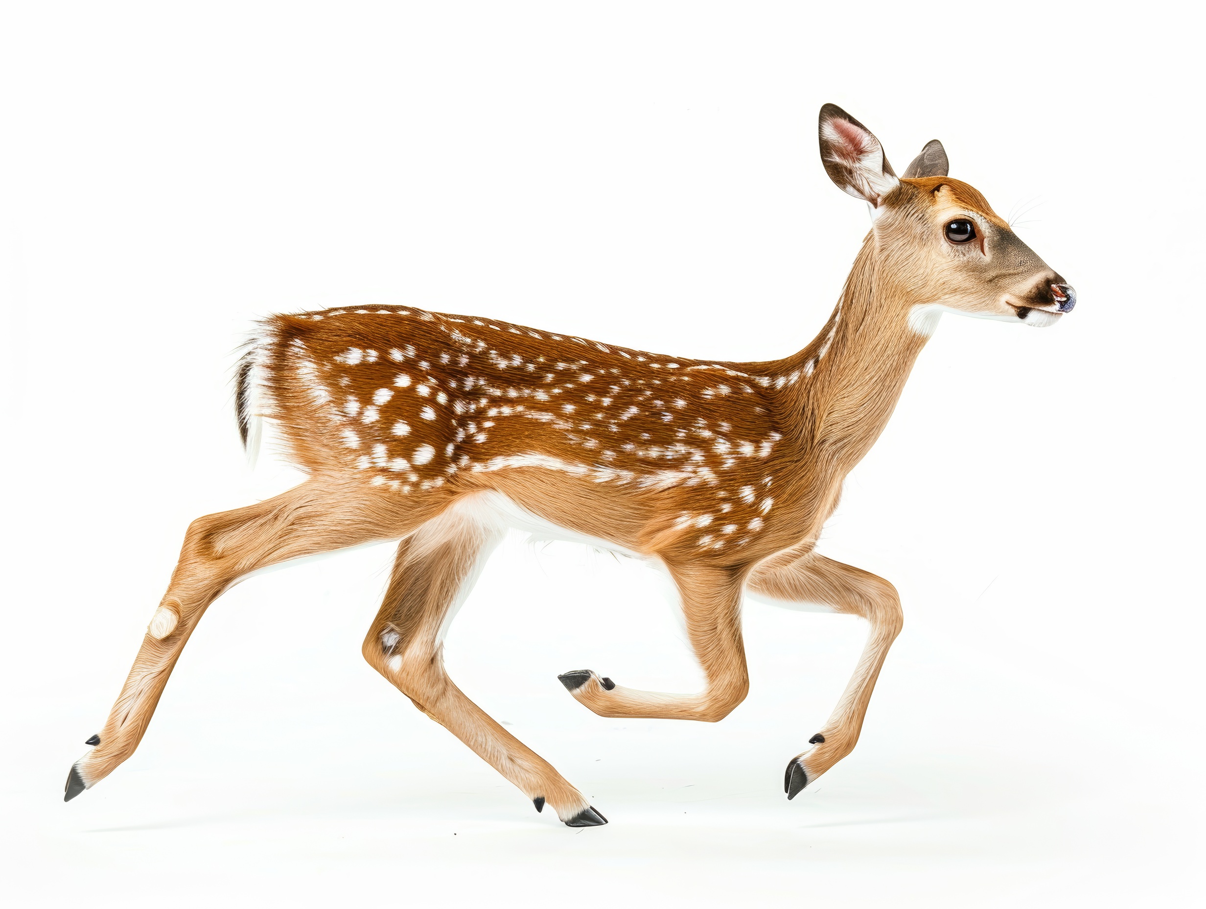 Running deer from out side isolated on white background