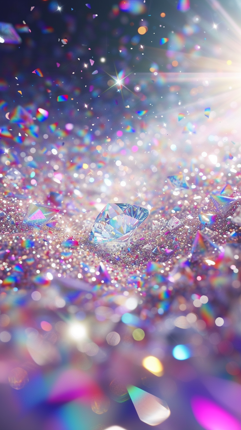 Shiny Diamonds falling on white surface background. 3D illustration