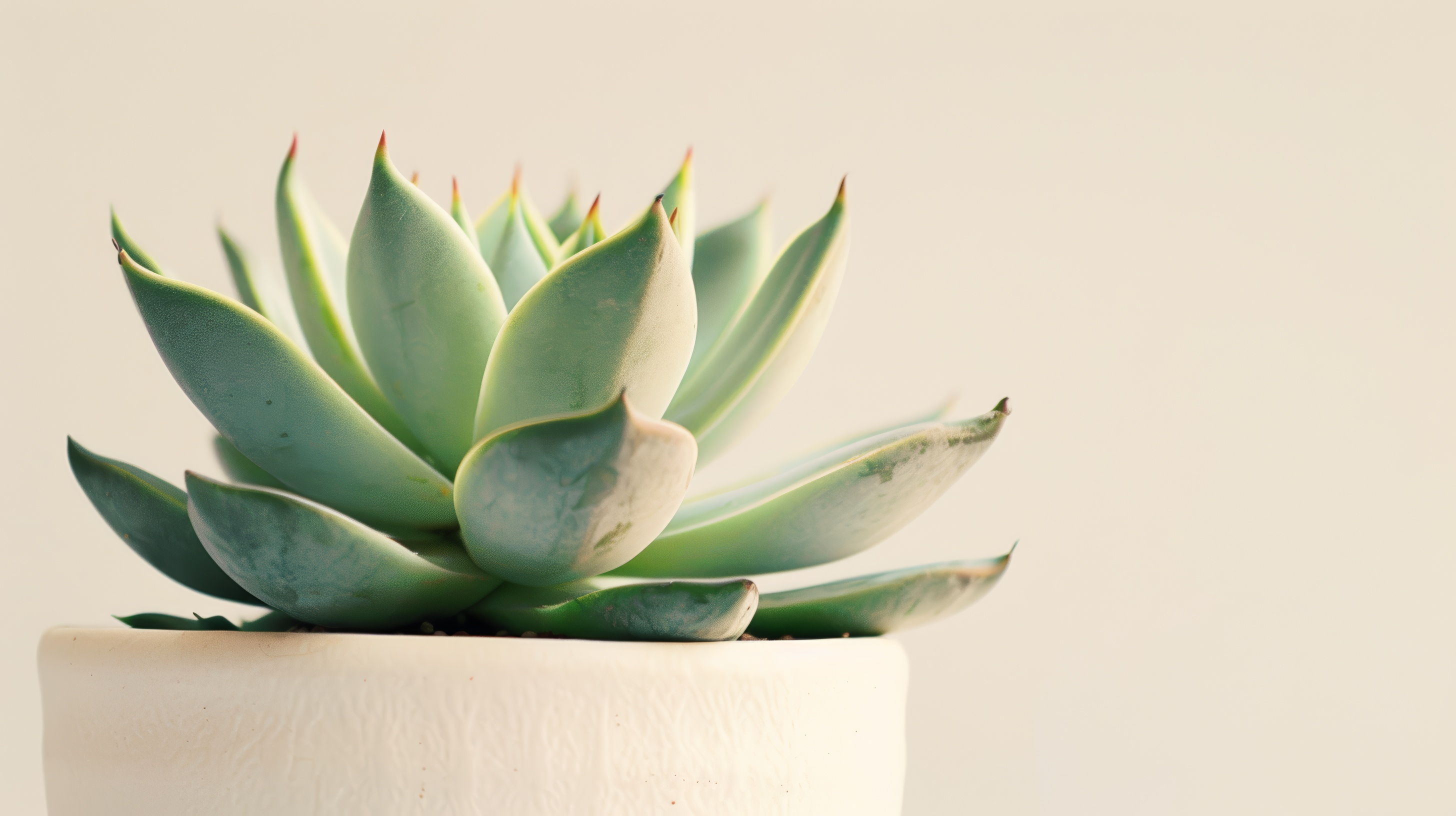Succulent cactus in a round ceramic planter with a white background
