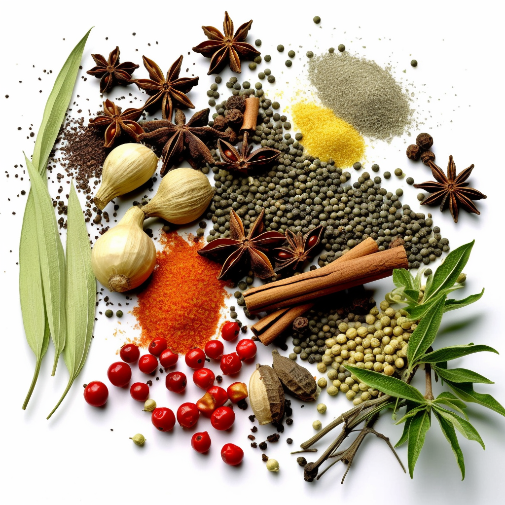 Variety of spices on white background