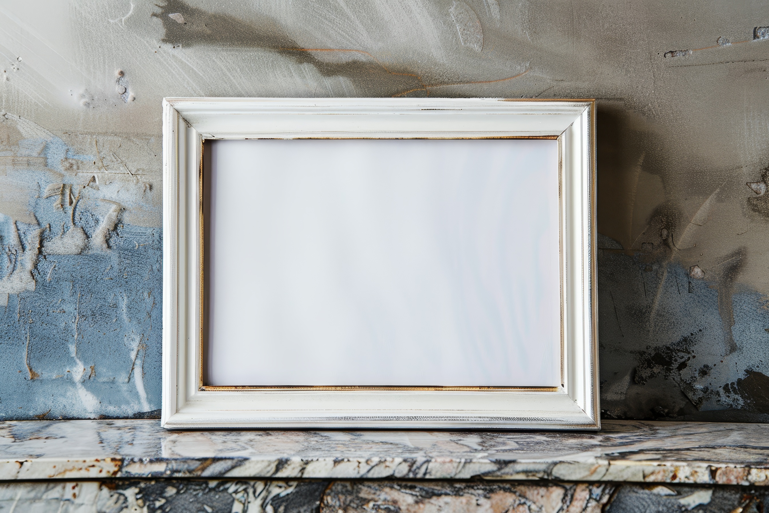 Vintage wooden frame on wall background