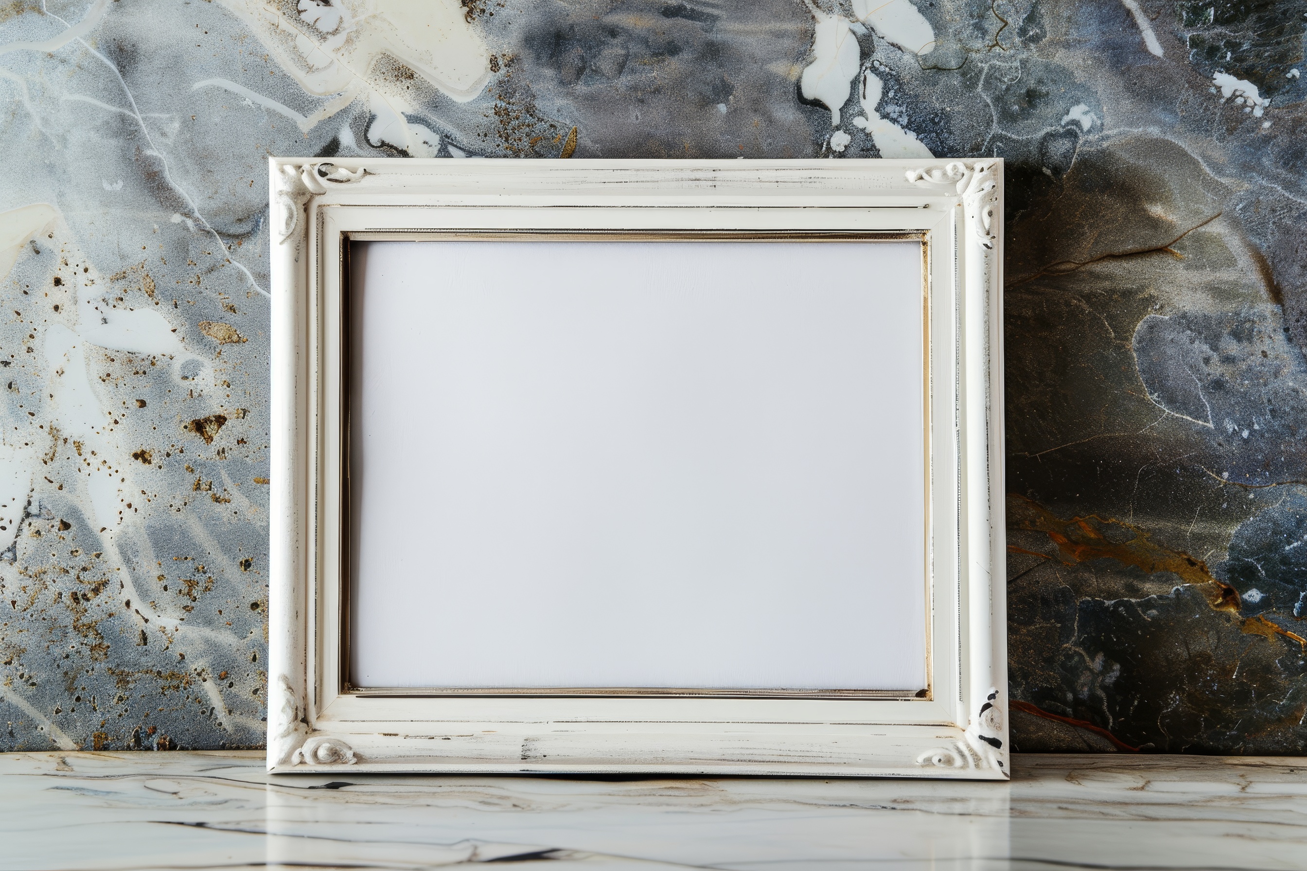 Vintage wooden frame on wall background