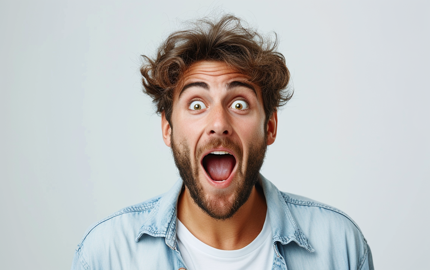 Young man wearing business suit with surprised gesture, AI Generative