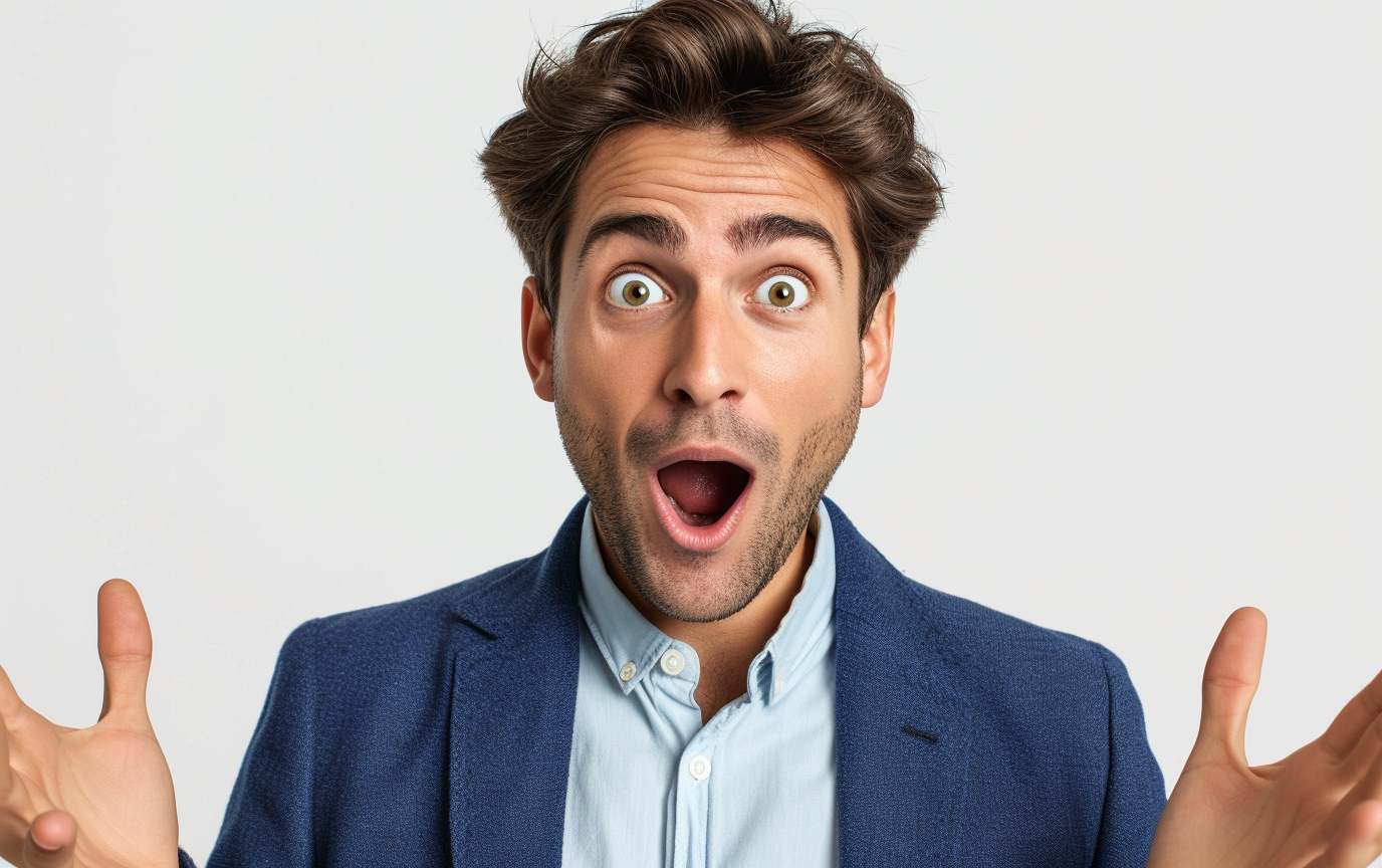 Young man wearing business suit with surprised gesture, AI Generative