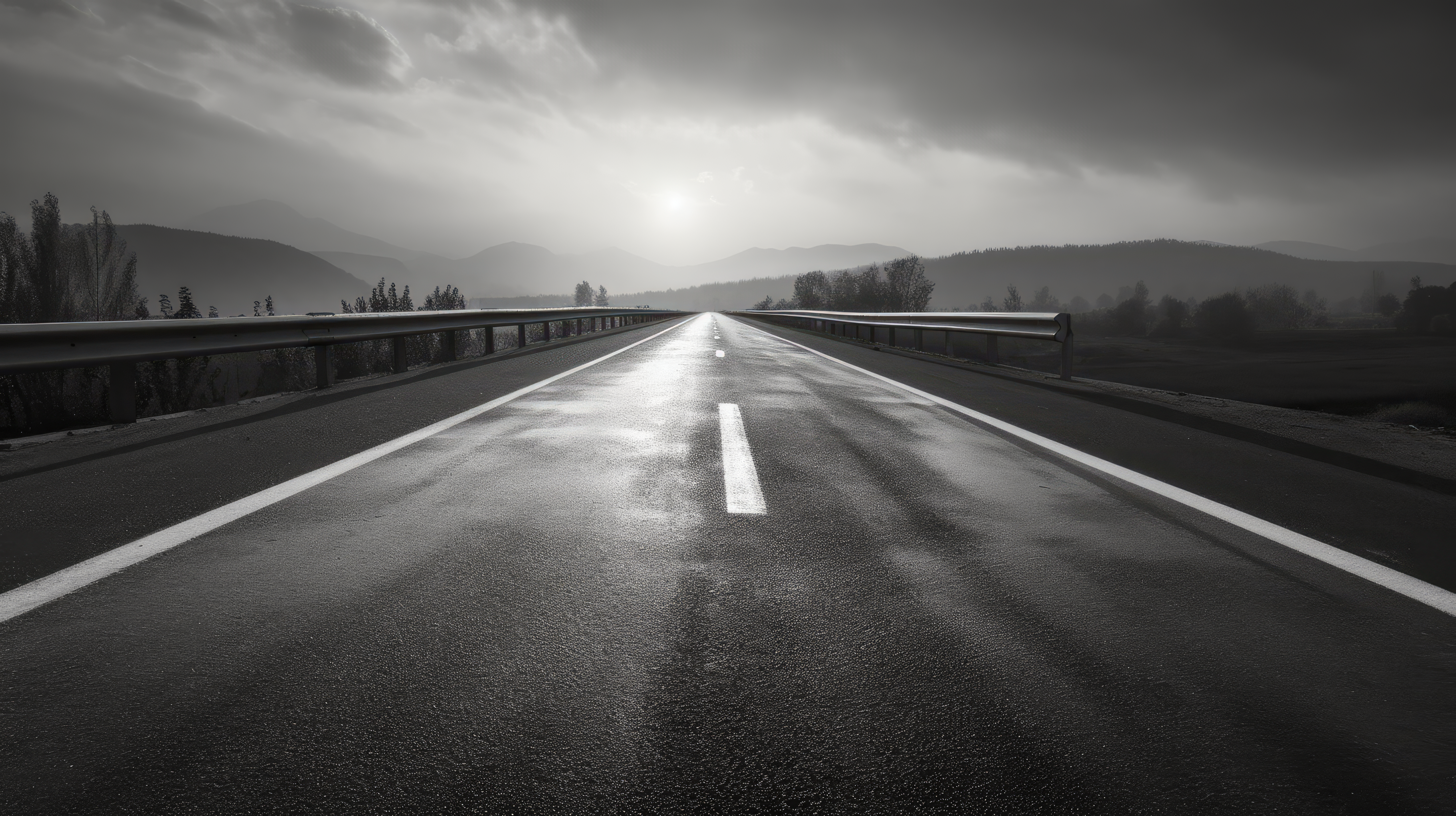 asphalt read and dramatic sky with sunset