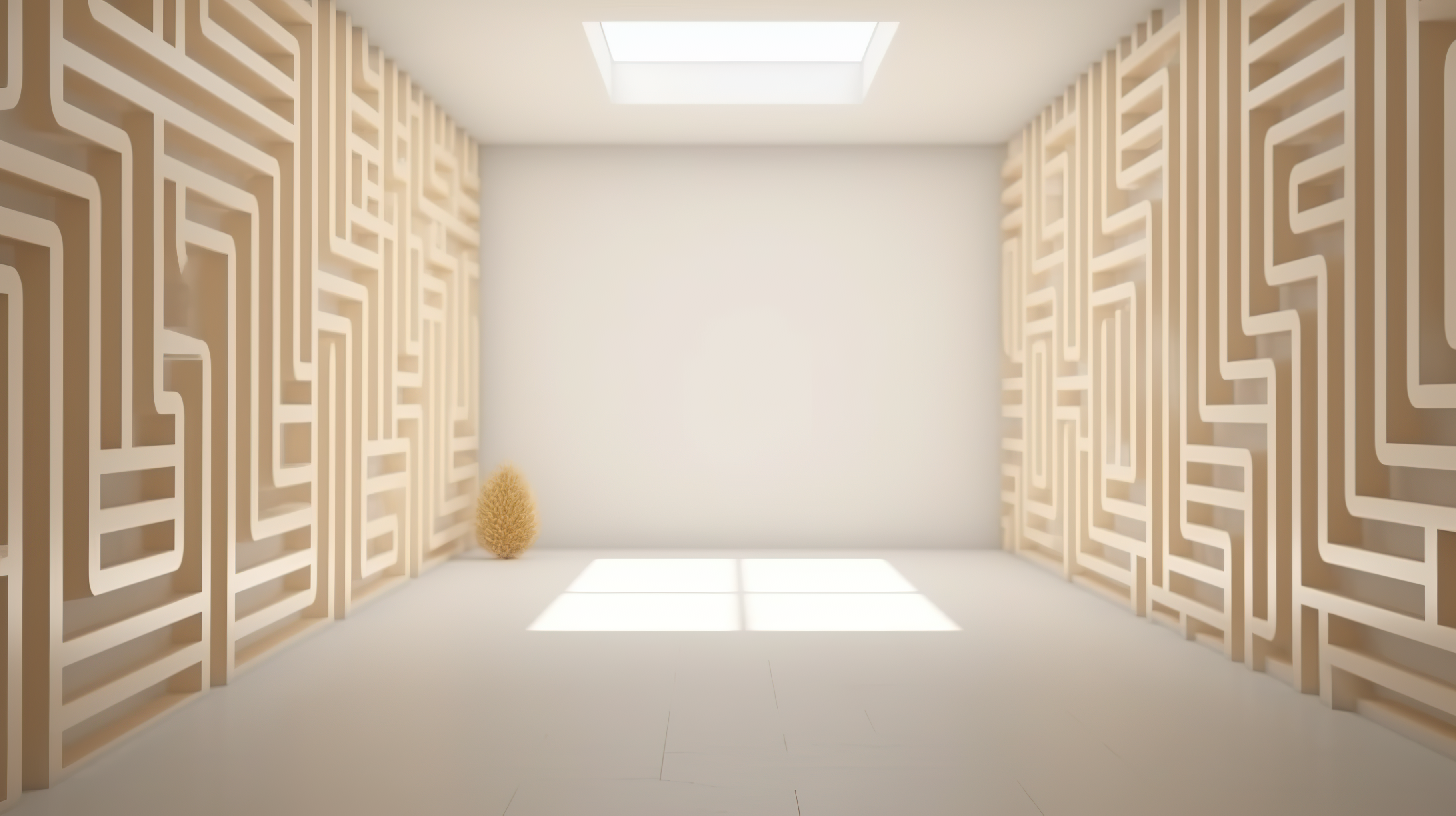 empty room with maze pattern and plant