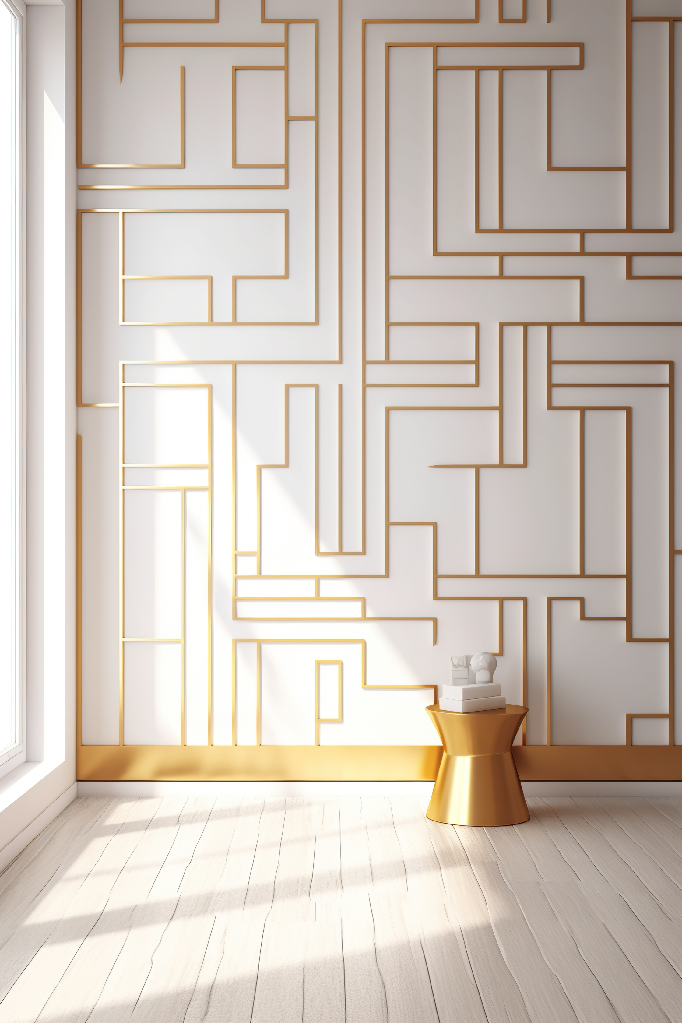 empty room with maze pattern and plant