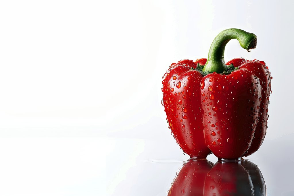 Red bell pepper with water drops isolated on white background