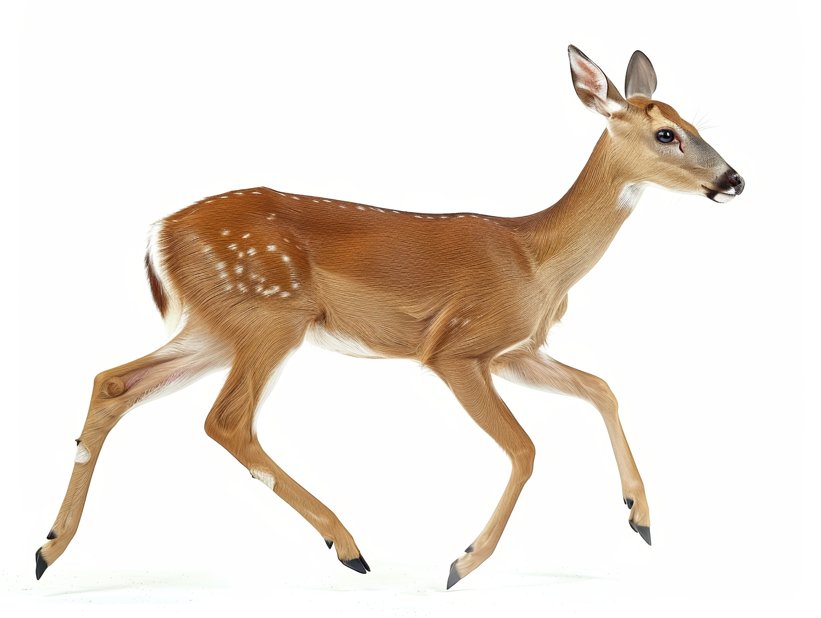 Running deer from out side isolated on white background