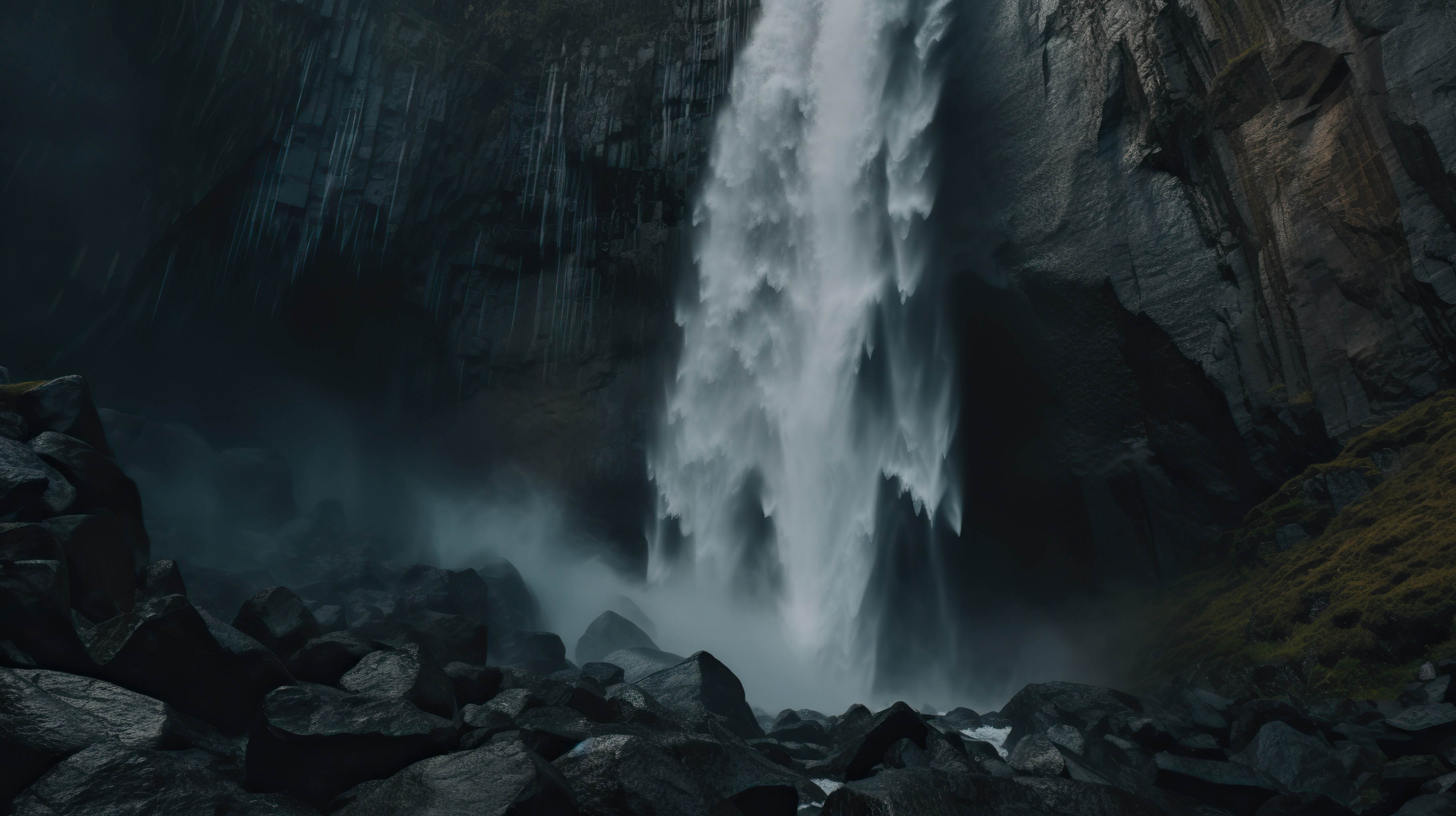 Waterfall cascading down a rocky cliff face