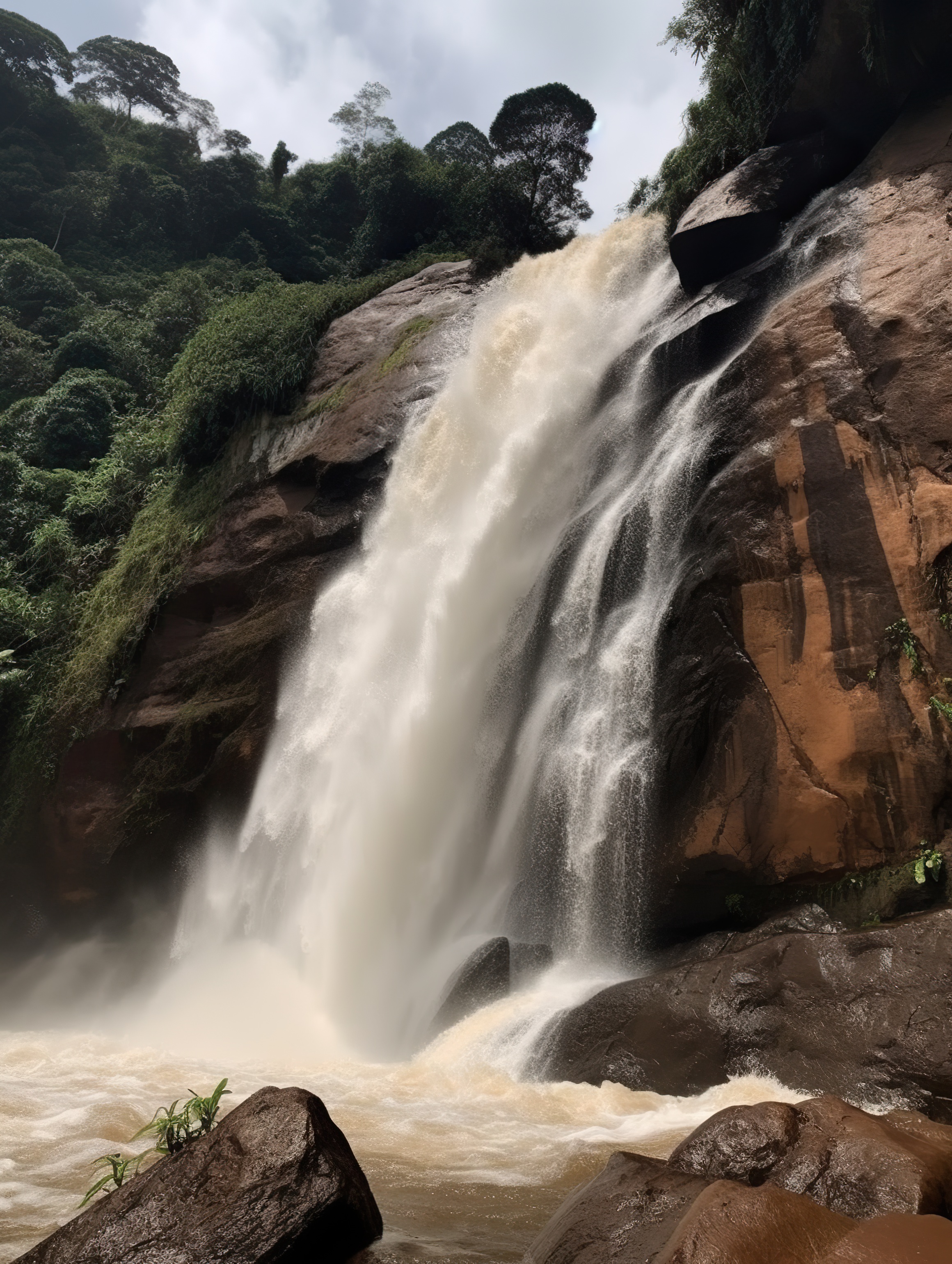 Waterfall cascading down a rocky cliff face